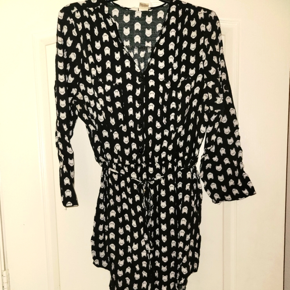 Cat pattern shirt dress